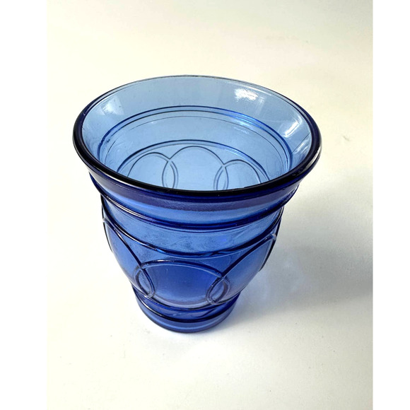 Vintage Hazel Atlas Ring O Rings Cobalt Blue Shot Juice Cordial Glasses Tumblers - Picture 5 of 12
